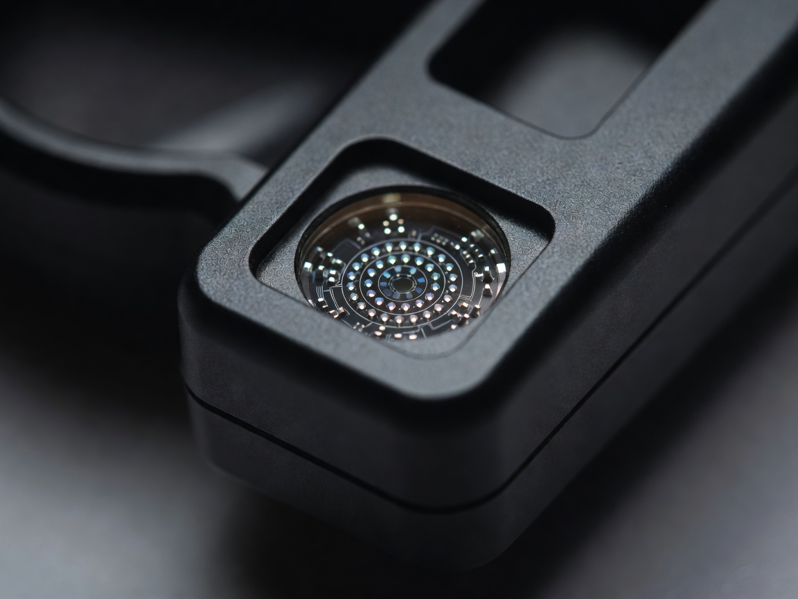 Macro view of the optical sensor on a monitor colorimeter