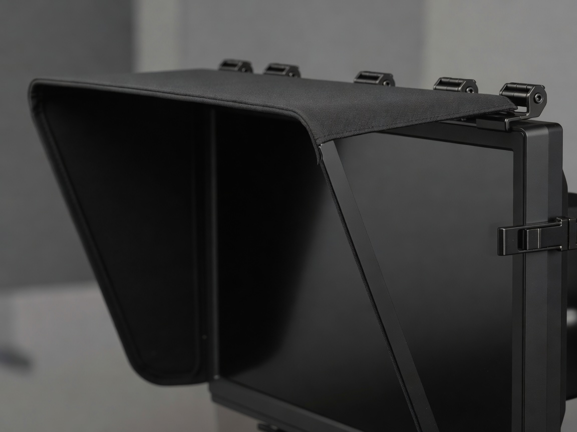 Detail of a shading hood attached to a professional editing monitor